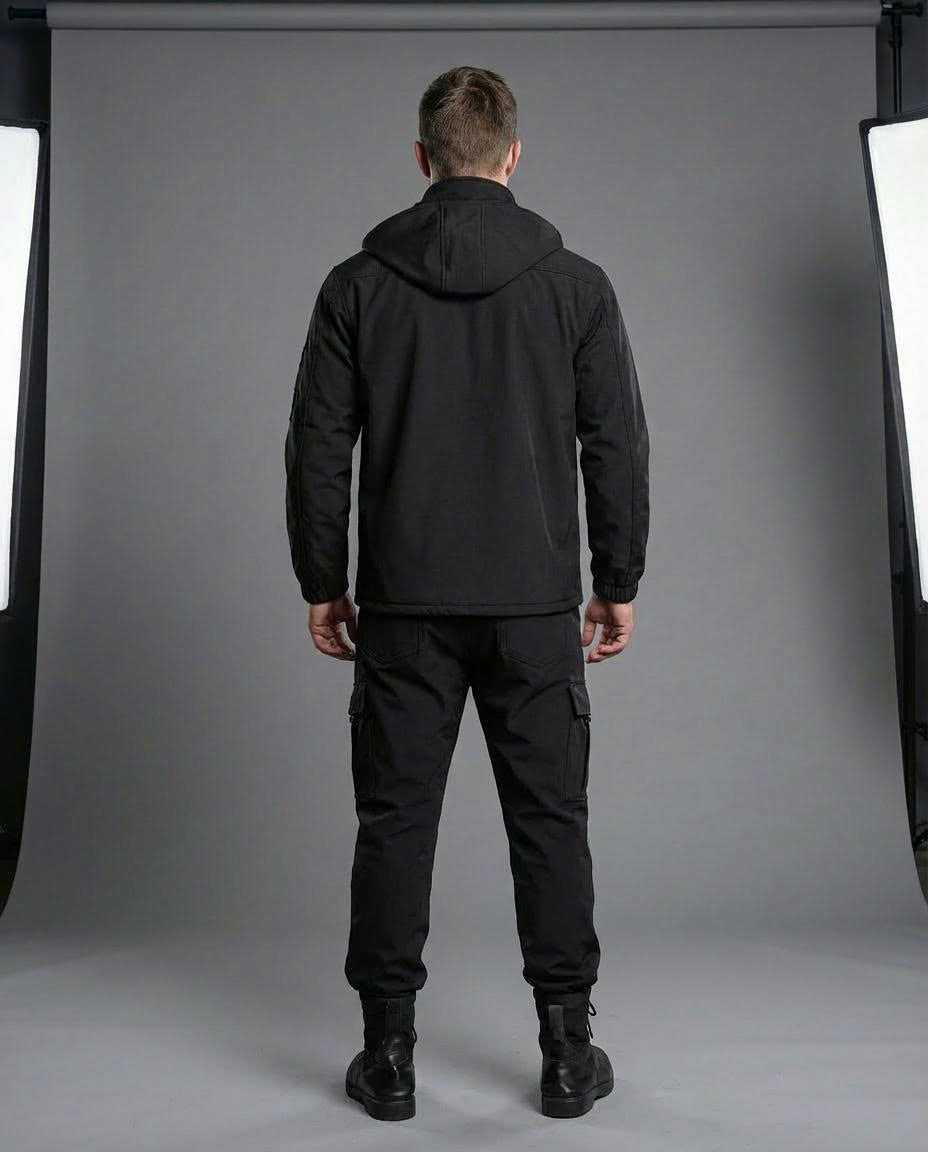 Men 2-Piece Tactical Hooded Jacket & Cargo Pants Outdoor Suit