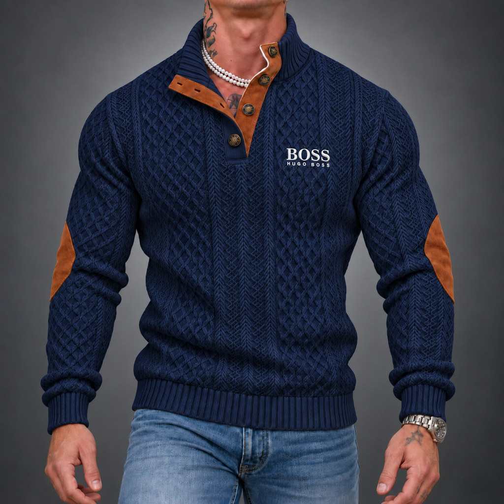 Men's Textured Button-Neck Sweater
