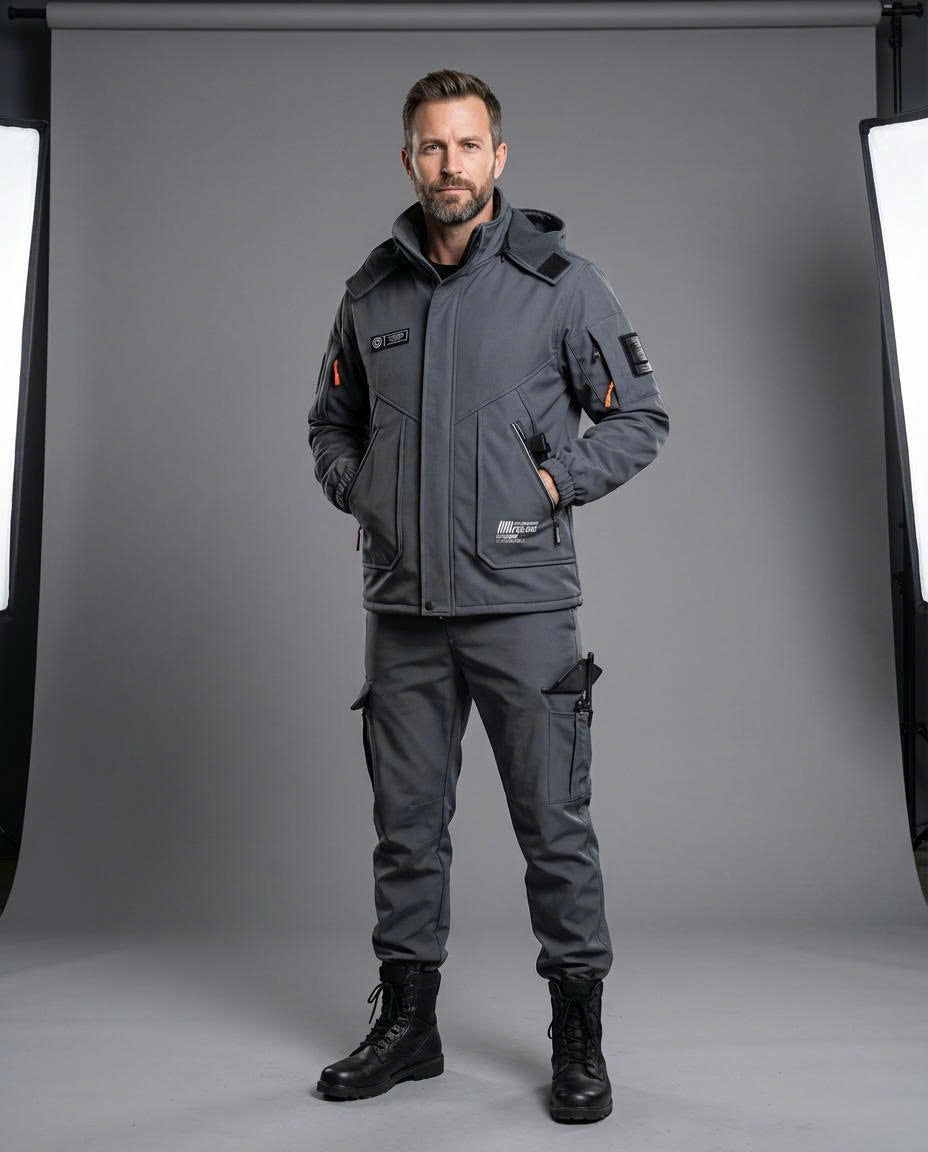 Men 2-Piece Tactical Hooded Jacket & Cargo Pants Outdoor Suit