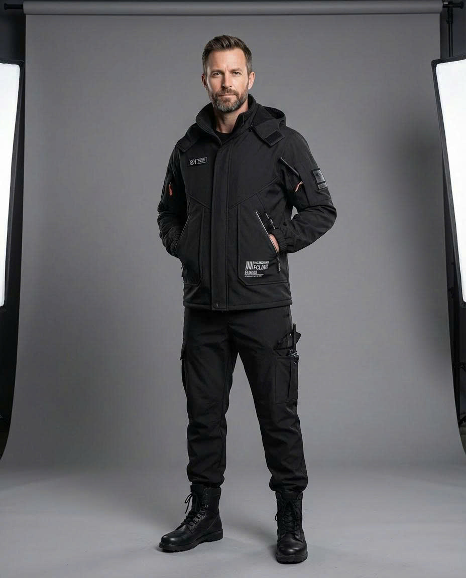 Men 2-Piece Tactical Hooded Jacket & Cargo Pants Outdoor Suit