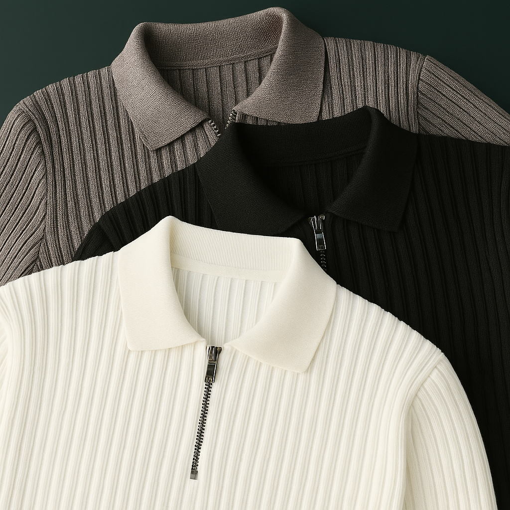 Quarter-Zip Sweater – Men's Cotton Ribbed Long Sleeve| Rivano