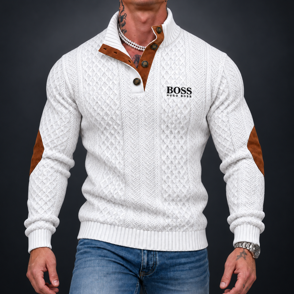Men's Textured Button-Neck Sweater